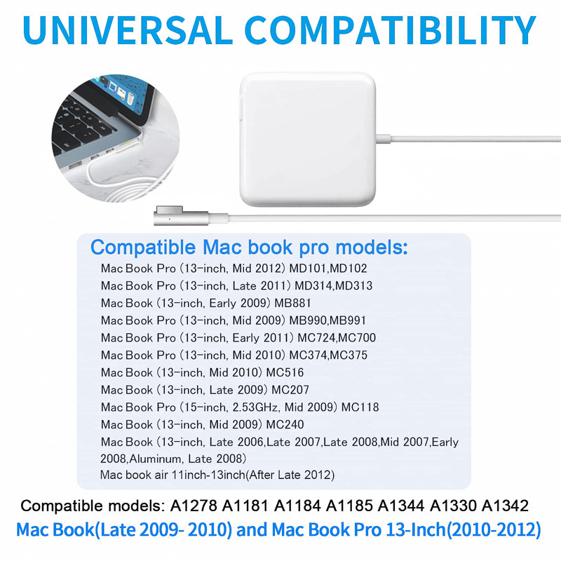 Mac Book Pro Charger,60W Power Adapter L-Tip Magnetic Connector Charger and Compatible with 13 Inch Before Mid 2012,Fast for Old