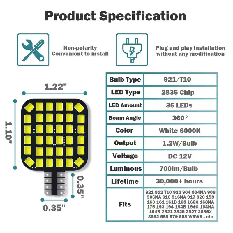 20PCS T10 921 922 912 194 RV Interior LED Light Bulbs, Super Bright LED Bulbs Replacement Lighting 36-SMD 2835 6500K White for 12V RV Camper Trailer Motorhome Boat Dome Car Marine Ceiling Indoor Light Bright Cool White 6000K-6500K