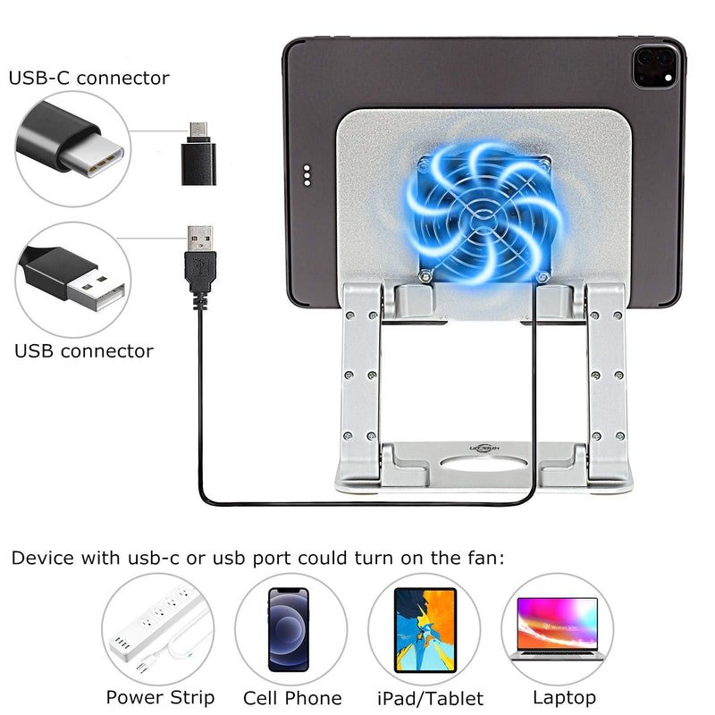 KABCON Surface Pro Tablet Stand with Quiet Cooling Fan for Microsoft Surface & iPad Pro/Air/Mini,Samsung Galaxy,Up to 13'' Tablets Silver