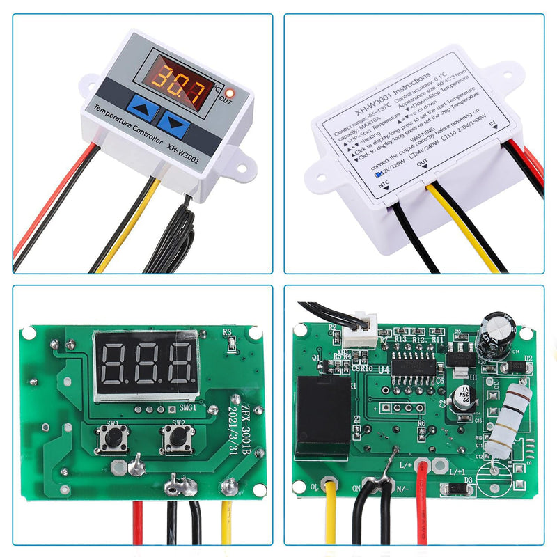 Greluma XH-W3001 DC12V 10A 120W Thermostat Switch, Digital LED Temperature Controller with Waterproof Probe, Electronic Programmable Thermostat for Heating and Cooling (-50°C to 110°C), Pack of 2 DC 12 V Temperature Control Module 5-2