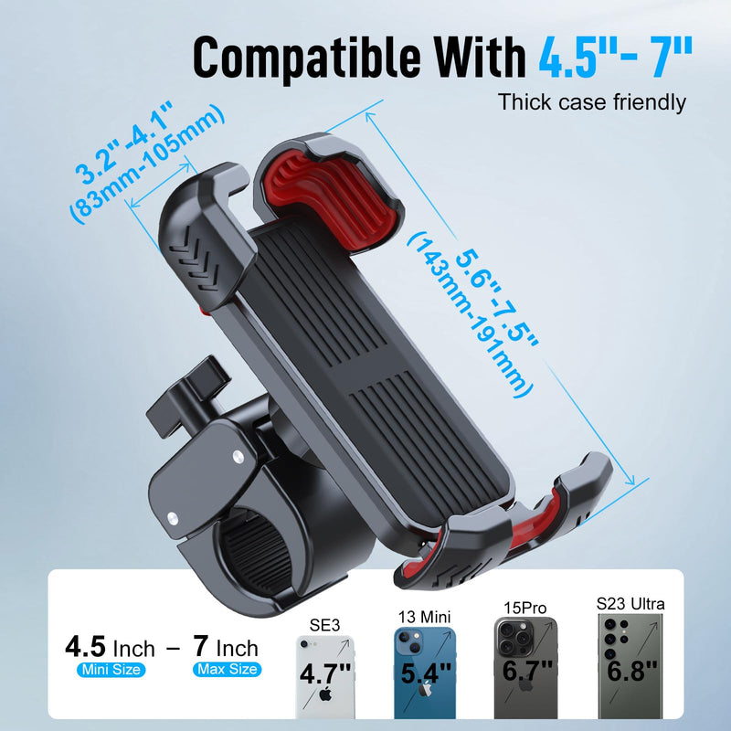 Bike Phone Holder, Moman PME1 Universal Motorcycle Phone Mount 360° Rotatable with Quick Release Handlebar Clamp Compatible with iPhone Samsung 4.5”-7.0” Phone, Motorcycle-Phone-Holder-Motorbike-Mount