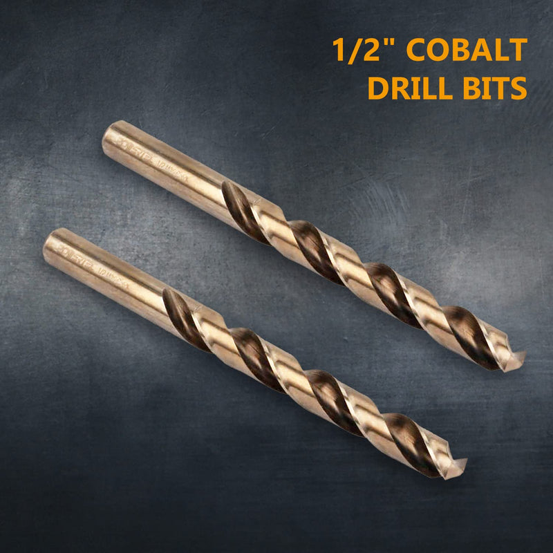 POWERTEC 1/2 Inch Cobalt Drill Bits, 4 Pack M35 HSS Cobalt Jobber Length Twist Drill Bits w/ 135° Tip, Drill Bits for Drilling Wood, Metal, Stainless Steel, Nickel Alloy, Cast Iron & Plastic (QDB2012) 1/2", 2PK (Pack of 2)