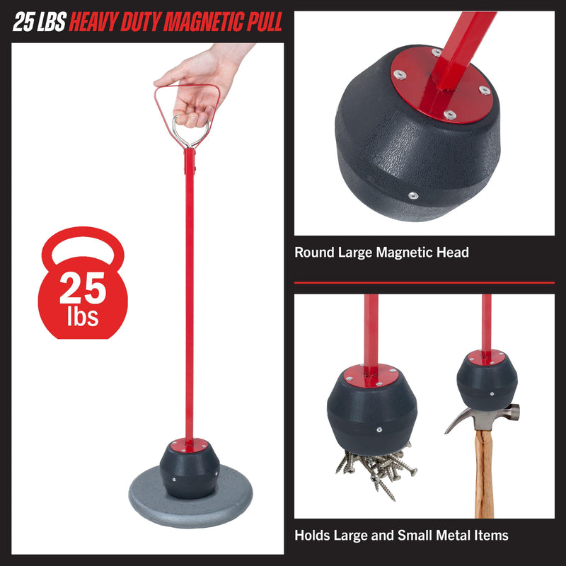 Magnetic Pickup Tool – Large Magnet with 25lb Pull, 27.5-Inch Reach, and Quick Release Handle – Workshop Floor Sweeper by Stalwart