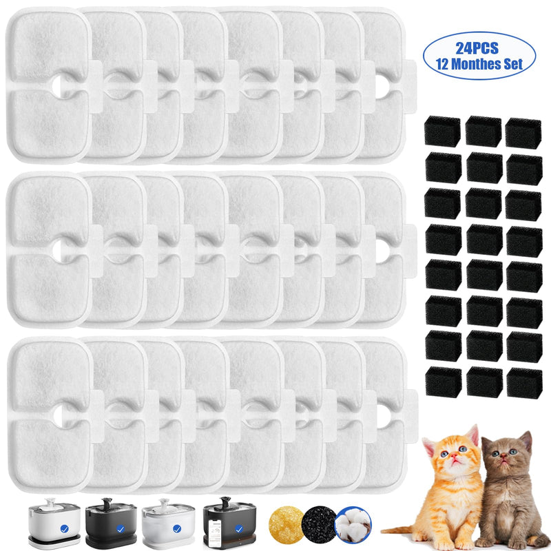 Cat Water Fountain Filter,petlibro filter replacement fit for Pet Fountain PLWF005/PLWF115/PLWF105,Pet Fountain Replacement Filters (White, 24P) White