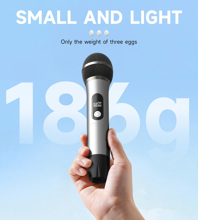 Wireless Microphones, Wireless Microphone with One-to-One Chip Connection, 40H Duration, 200 FT Distance Receiving, Semi-Metallic tube Microphone for Singing, Video Recording, YouTube, Home Party