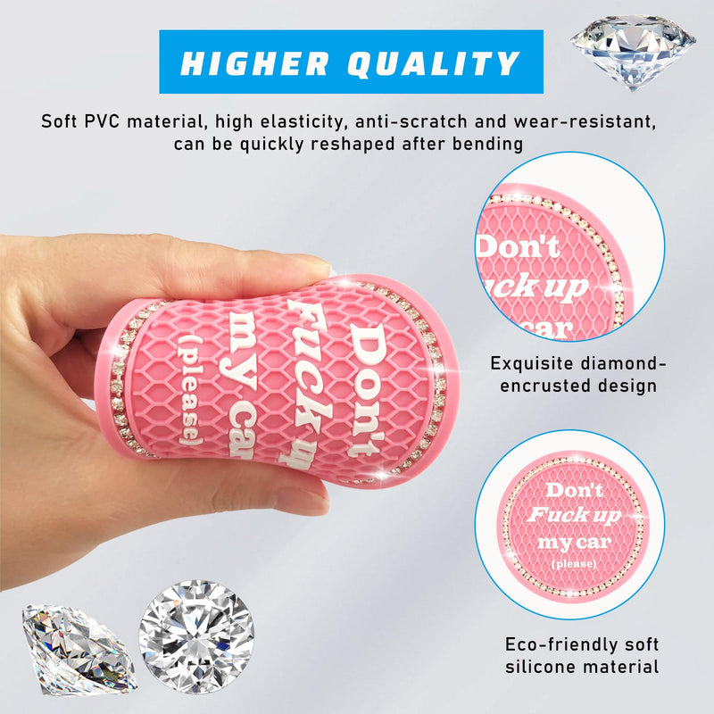 4 PCS Bling Car Cup Coaster, 2.75 Inch Anti-Slip Cup Holder Insert Coasters, Universal Crystal Rhinestone Auto Drink Car Cup Mat, Interior Car Accessories for Women Girls (Pink) Pink 4 PCS