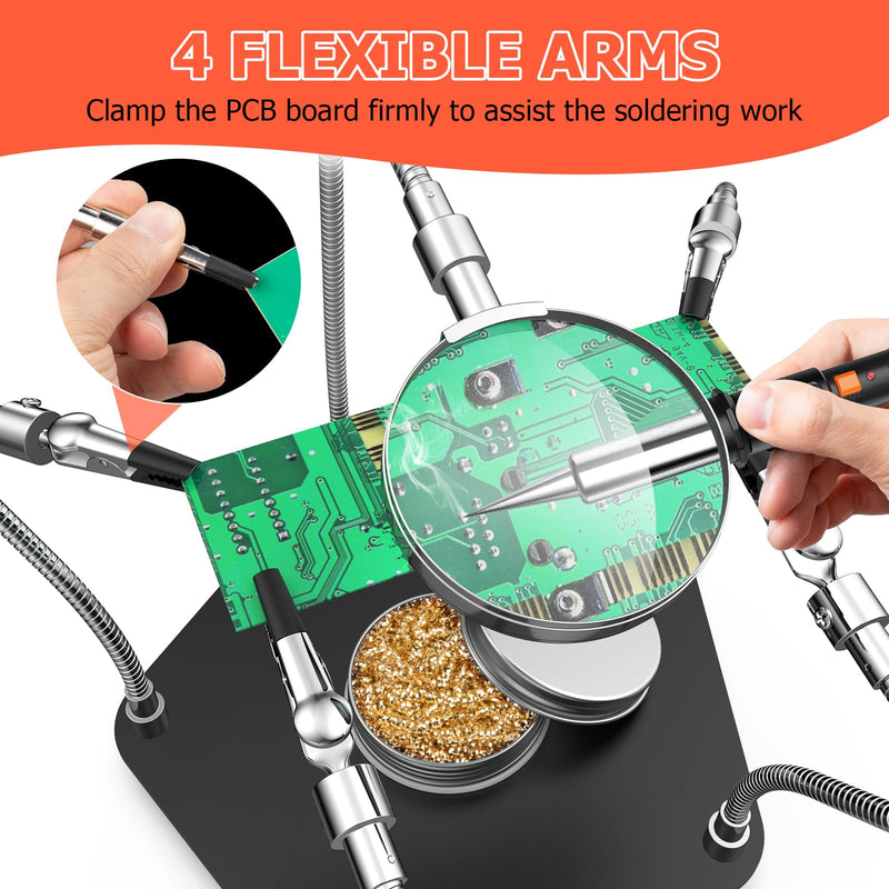 Soldering Third Hand, Magnetic Helping Hands Preciva Soldering Aid with 4 Flexible Arms and Alligator Clips Third Hand with Magnifying Glass, Flexible Soldering Holder, Soldering Aid Clamp with Magnifying Glass