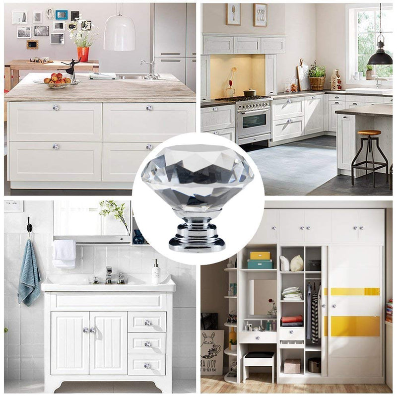 YourGift 30 Pack Drawer Knobs Diamond Shaped Crystal Glass 30mm Cabinet Knobs Pull Handle (30 mm, 30 Pack, Silver) 30 mm, 30 Pack