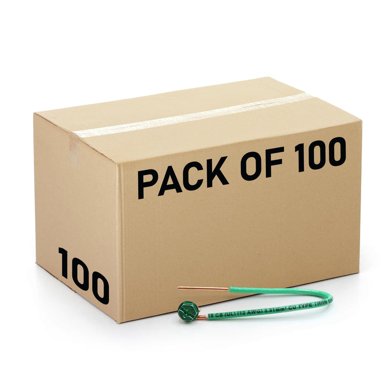 (Pack of 100) 12 AWG Solid Copper Ground Wire with Green Ground Screws – 6.5" Edge-Stripped Grounding Wire, 5/8" Strip, 10-32 x 3/8" Captive Green Screws for Electrical Boxes