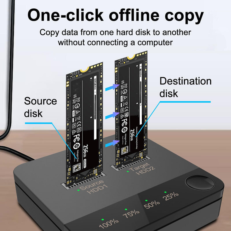 M.2 SSD Duplicator, Hard Drive Cloner Dual Bay and Dock Offline 1Gbps Reading Writing USB C to SATA Docking Station for B Key/B M Key Old SSD Data Transmission Size 2230 22242 2260 2280 22110
