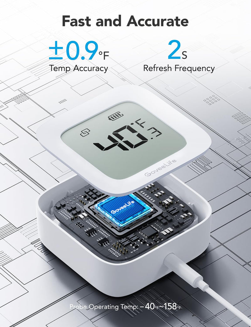 GoveeLife WiFi Refrigerator Thermometer with Alarm, Wireless Digital Freezer Temperature Gauge with App Control, LCD Display, 2 Years Free Data Export, for Home Kitchen Fridge Hot Tub 2 Pack 1 Gateway + 2 Sensor