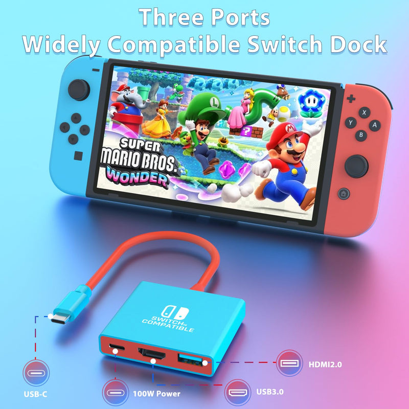 Switch Dock for Nintendo Switch Docking Station, Portable Switch TV Adapter Support 4K/60HZ Switch TV Dock Mode Compatible Steam Deck/Nintendo Switch OLED, Switch Travel Dock with HDMI2.0 USB3.0 Port
