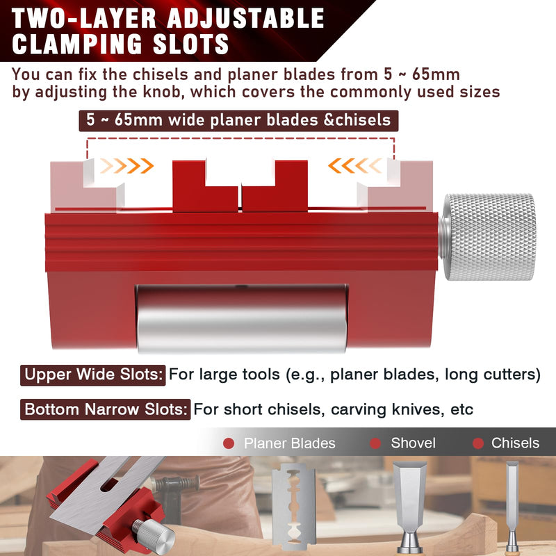 Honing Guide with Whetstone for Woodworking,Sharpening Jig Center Upgraded Honing Tool and Diamond Chisel Sharpening Stone Set Kit for Knife, Short Chisels and Planes, Fine/Coarse Plate, 400/1000/Grit Red