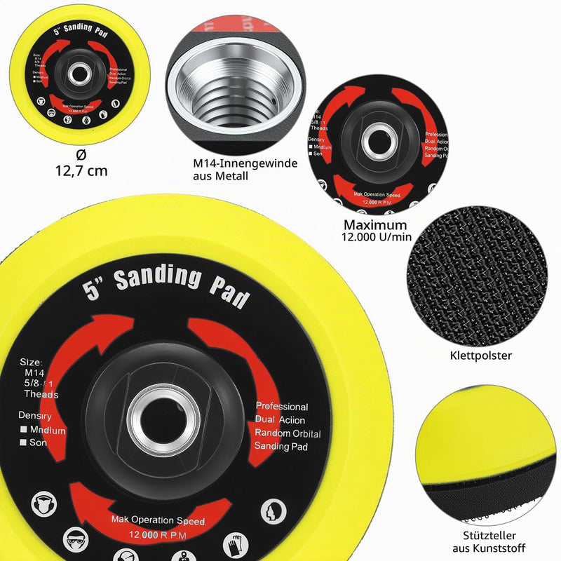 QWORK Pack of 80 Angle Grinder Discs, 125mm 40/60/80/120/180/240/320/600 Grit Polishing Sandpaper with Rod & Buffer Disc, for Wood, Metal and Paint