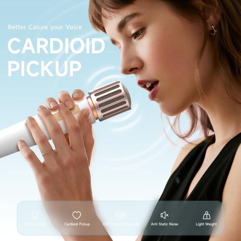 Wireless Microphones, Microphone with One-to-One Chip Connection, Controllable LED Lights, 40H Duration, 200FT Range Free Sing, Volume Control Microphone for Singing, Speech, Home Party, Youtube