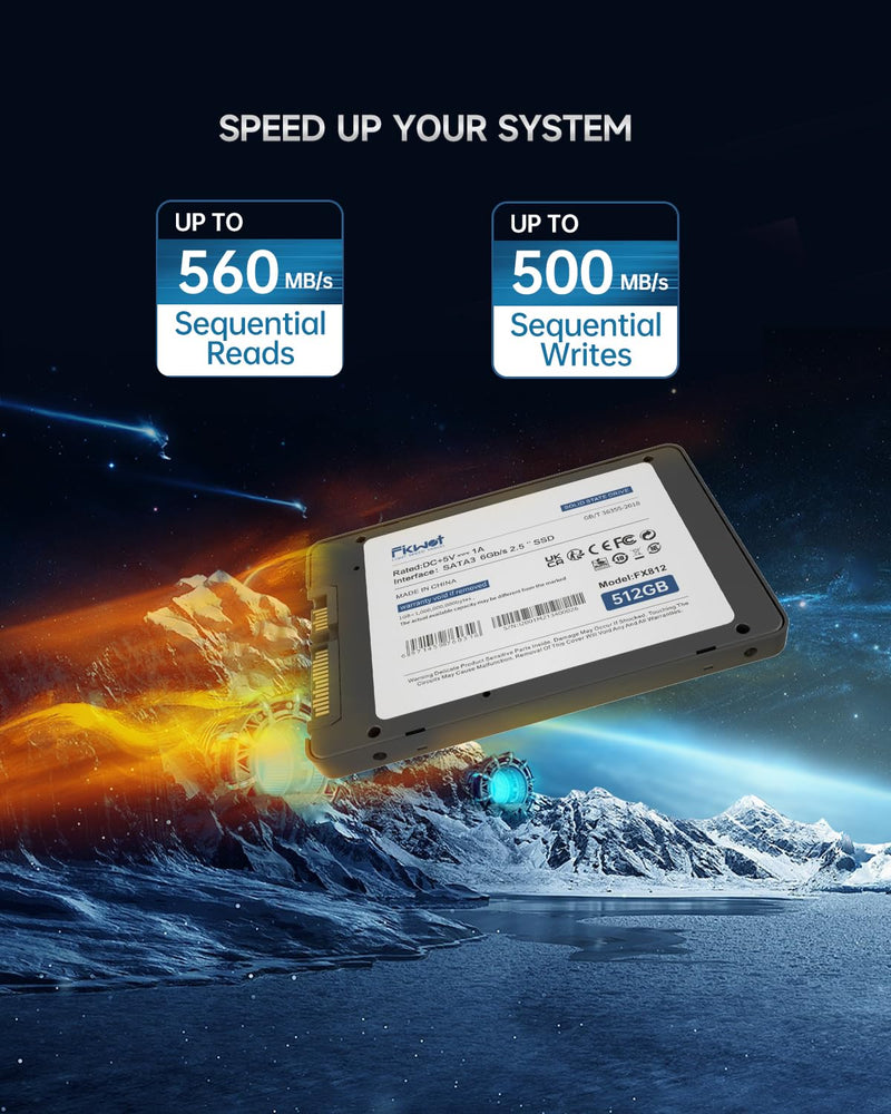 FX812 512GB SSD SATA III 2.5" 6GB/s, 3D NAND TLC, SLC Cache, Up to 560MB/s,Compatible with Laptop & PC Desktop FX812(70% SLC Cache)