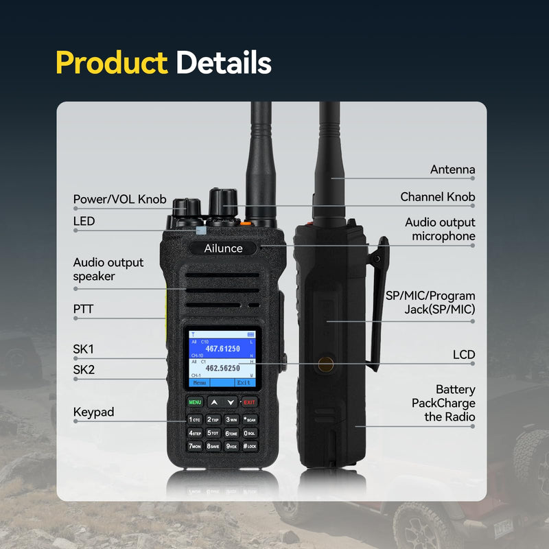 Retevis Ailunce HA1G GMRS Radio, GMRS Handheld Radio with Cable, IP67 Waterproof, NOAA, 2800mAh, Repeater Capable Two Way Radio with USB-C Charging Black
