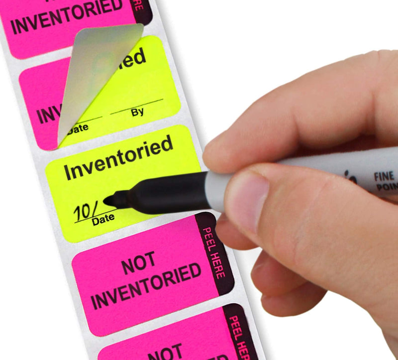 ChromaLabel 1 x 1.50 Inch Fluorescent Pink and Yellow Double Layer Quality Control Label, 250 per Dispenser Box, Imprinted: Not Inventoried, Inventoried