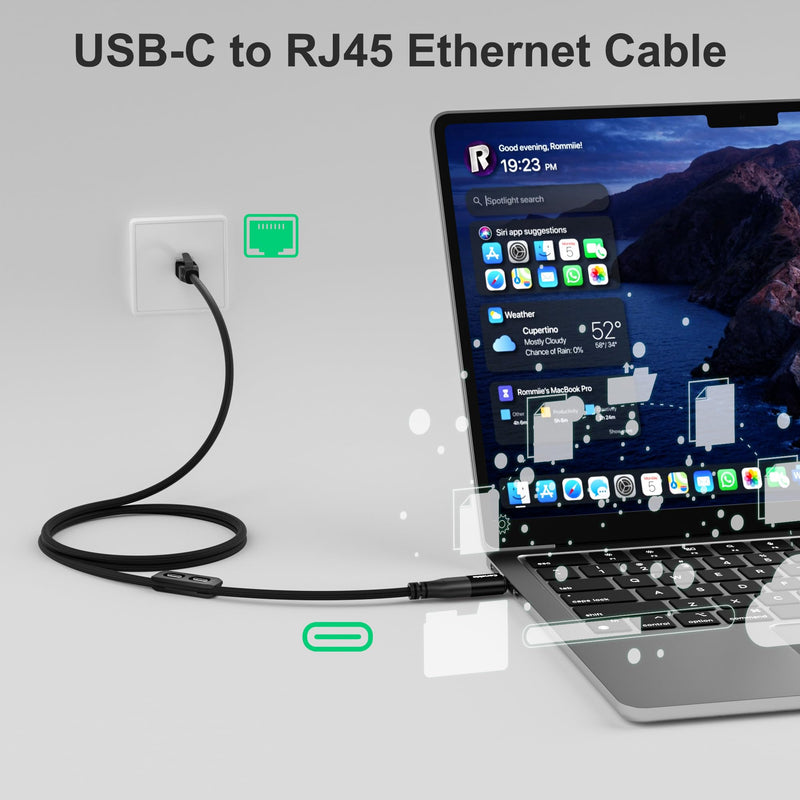 Magnetic USB C to Ethernet Cable 25FT, USB Type-C to RJ45 Braided Cable, Gigabit, Directly Connected, Compatible with MacBook, iPad Pro, XPS, Surface Pro, Laptop, PC with 2 USB-C Plugs and 1 Holder
