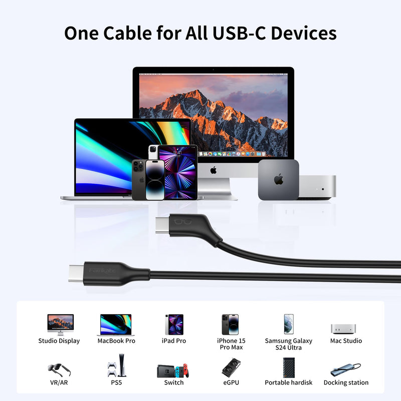 fairikabe AR Glasses Cable USBC to USBC 2M / 6.6FT, 4K60Hz USB C Display Cable for AR Glasses USB-C Monitor Portable Monitors, 10GB 60W 4K Video Cable for Xreal One, Xreal Air and More 6ft