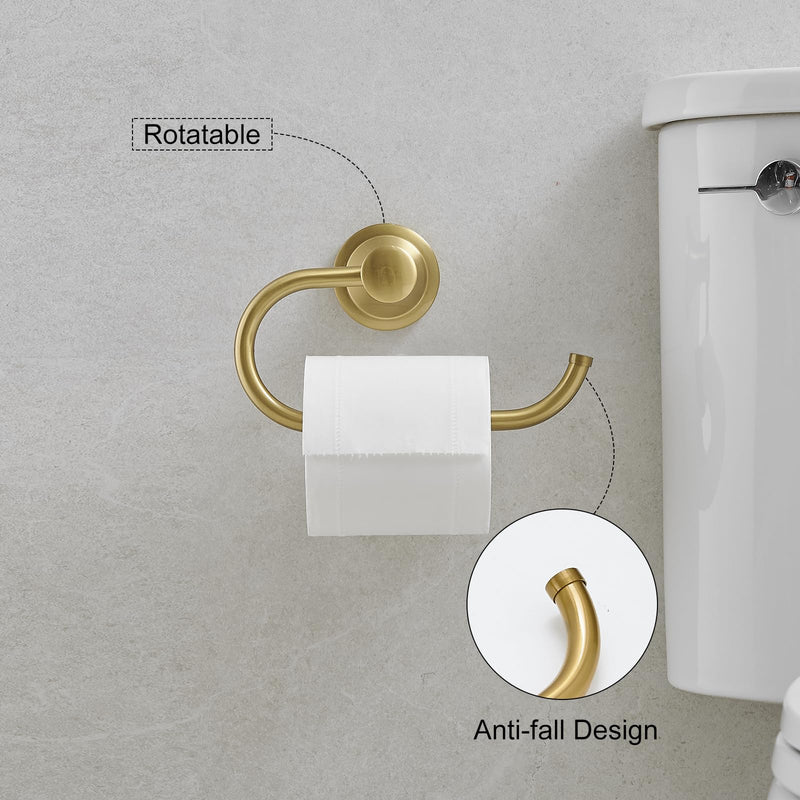 Hoimpro Brushed Gold 2-Piece Bathroom Bath Set, Wall Mounted Bathroom Hardware Fixture (Towel Ring Holder, Toilet Paper Towel Holder), Bathroom Accessories, Stainless Steel and Zinc Alloy