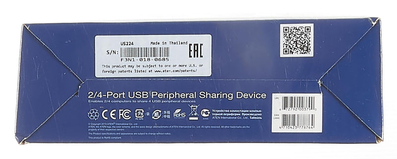 ATEN US224 2 x 4 USB 2.0 Peripheral Sharing USB Switch 2 Computers Share 4 Devices Simple Remote Port Selector Included Supports Optional USB Power Adapter - Windows Mac Linux