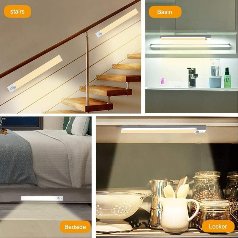 Under Cabinet Lighting 4 Inches Rechargeable Motion Sensor Light Indoor, 3 Color Dimmable Closet Light Battery Operated, USB Stick on LED Magnetic Under Counter Lights for Kitchen Stair,12 Packs 4inch-12pack