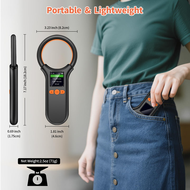 KUIIYER Pet Microchip Scanner, Rechargeable RFID EMID FDX-B (ISO 11784/11785) Micro Chip Reader with LCD Screen Display & 500 Storage Records, 15 Digit Pet Chip Scanner for Dog/Cat/Pig/Animal
