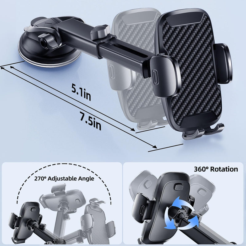 Car Phone Holder, Car Phone Mount 360° Rotation, Upgraded Version with Strong Suction Power,Car Phone Cradle for Dashboard/Windscreen/Air Vent, Car Phone Holder for all 4.1''-7.1'' phones-Black Black