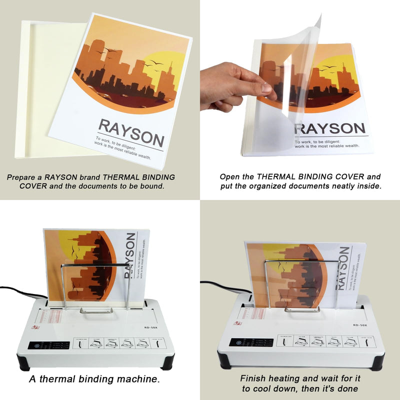 RAYSON TBC4-25-W Thermal Binding Covers, 3/16", PVC Transparent Front Cover and Glossy White Back Cover, Holds 38 Sheets, 25 Pack 3/16"