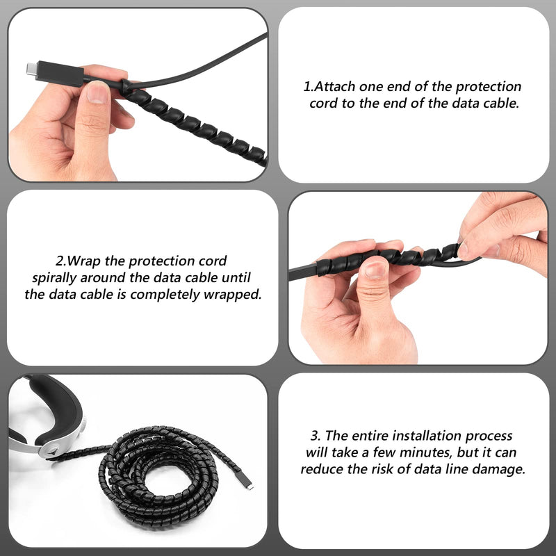 Geekria Cable Protectors Cover Compatible with PlayStation PSVR 2 Cable, PS5, Electric Wires Cover, VR Gaming Accessories, Prevent Pets From Biting The Cable (Black 17ft)