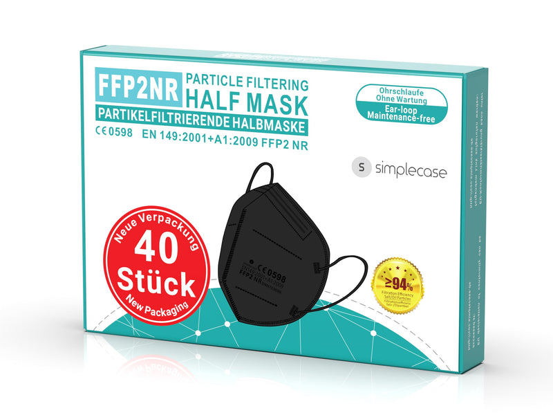 Simplecase Pack of 40 FFP2 Masks, CE Certified by Officially Named Body CE2834/0598, Respirator Mask, Particle Filter Mask