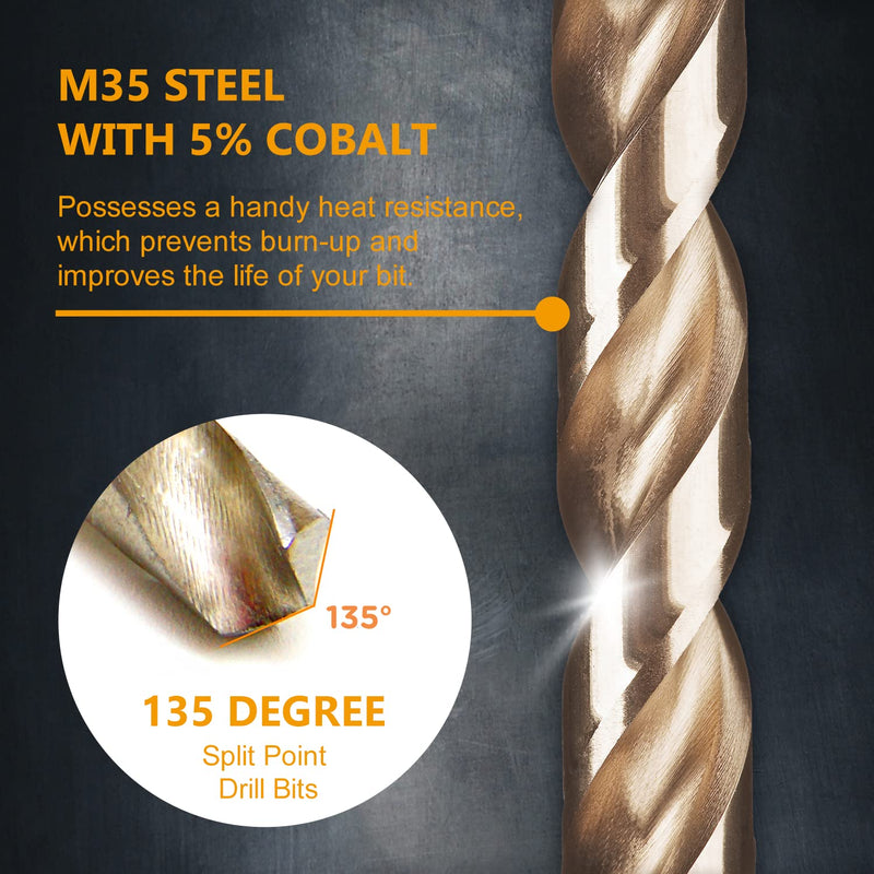 POWERTEC 1/2 Inch Cobalt Drill Bits, 4 Pack M35 HSS Cobalt Jobber Length Twist Drill Bits w/ 135° Tip, Drill Bits for Drilling Wood, Metal, Stainless Steel, Nickel Alloy, Cast Iron & Plastic (QDB2012) 1/2", 2PK (Pack of 2)