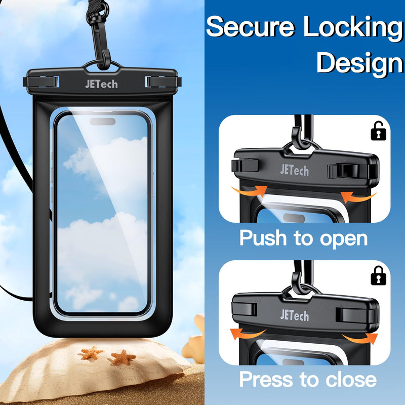 JETech Waterproof Phone Pouch, Water Proof Case for iPhone 15 14 13 12 Pro Max Plus, for Samsung Galaxy S24 S23 Ultra and Others up to 7.2 Inch, IPX8 Dry Bag with Lanyard, 2 Pack (Black+Black) Black+Black