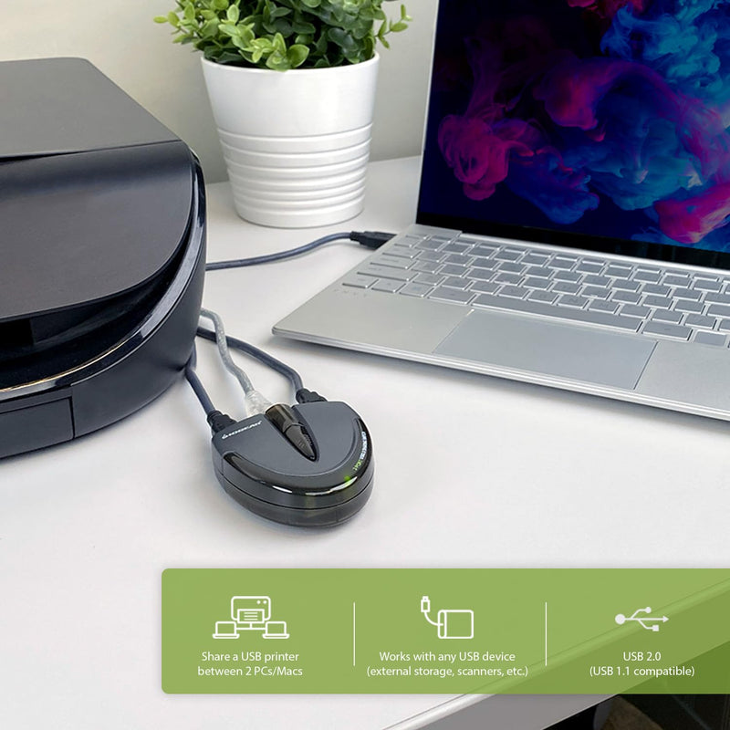 IOGEAR 2 Port USB 2.0 Switch - Auto Printer Switch - Manually or Auto Control - LEDs Indicate - Plug n Play - GUB231 2 Computer