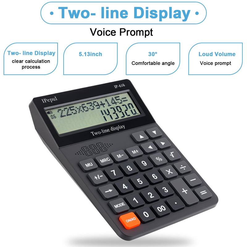 Desk Calculator, IPepul Basic Desktop Calculators Big Buttons and 2 Line Display, 4 Function Simple Calculator, Large Talking Calculators Office Supplies for Office Business School Students