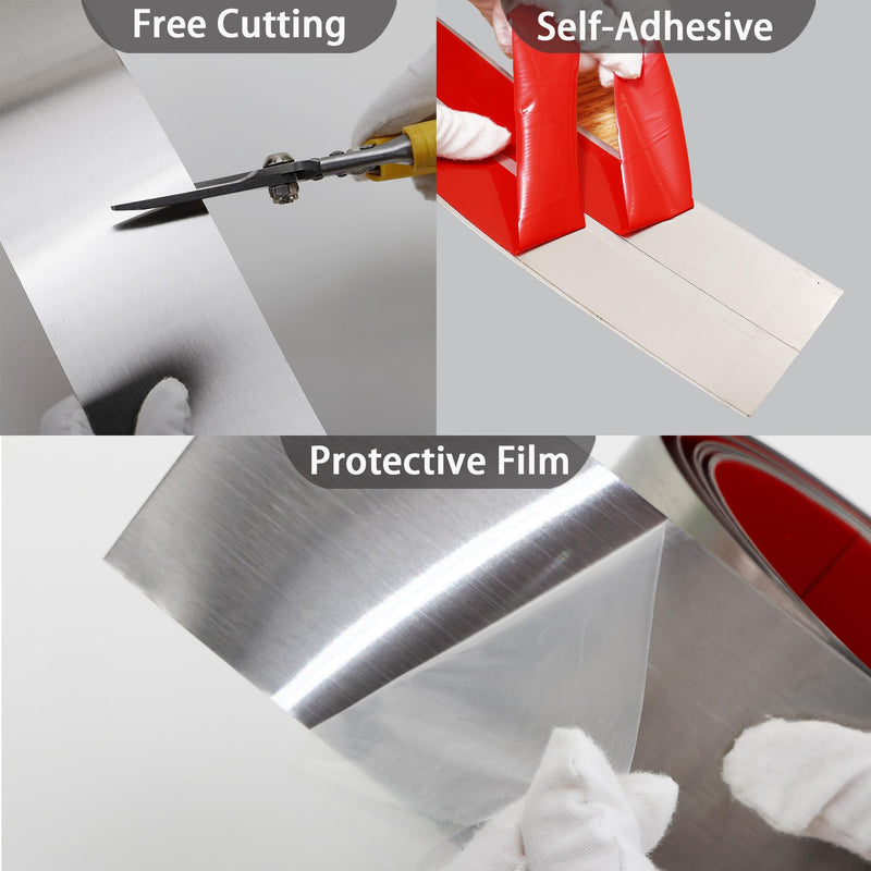 Stainless Steel Kick Plate, Peel and Stick Kickplate Base Cover, Baseboard Molding Trim for Wall, Door, Kitchen Cupboard, Dishwasher Toe - Anti-Scratch Protection (9.8ft x 3.9in, Shiny Silver) 9.8ft x 3.9in Glossy Silver