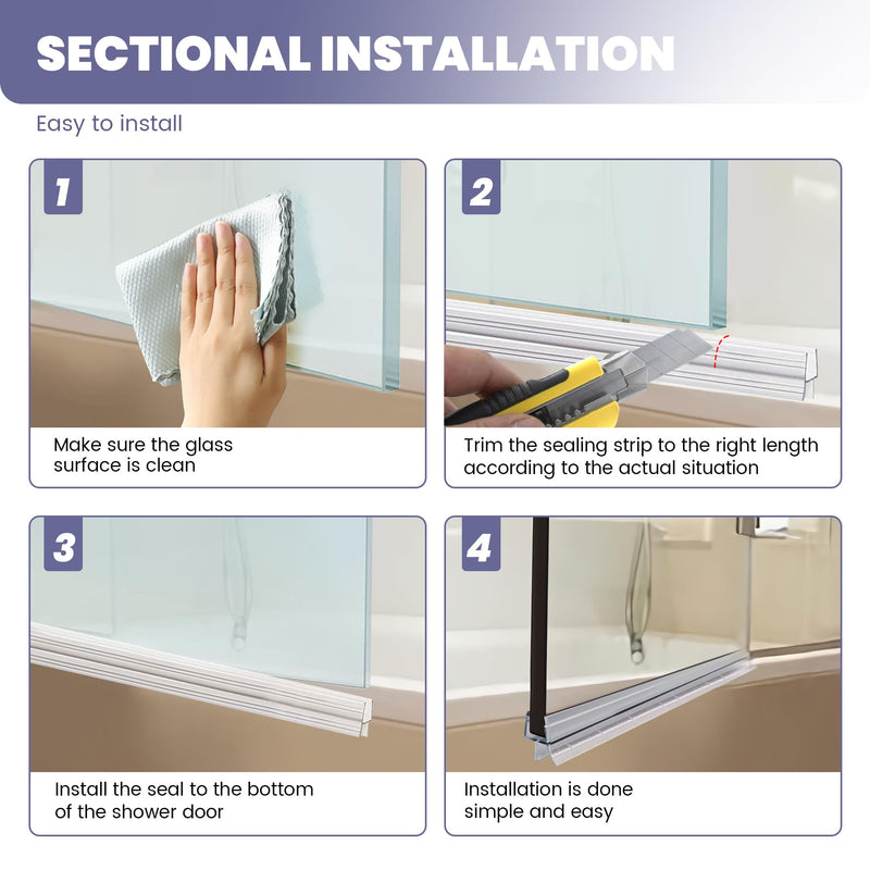 Frameless Shower Door Bottom Seal Strip for 1/4"(6mm) Thick Glass, Super Clear 36 Inch Long 2PCS Shower Door Seal, to Water Block for 6mm glass,36 inch long
