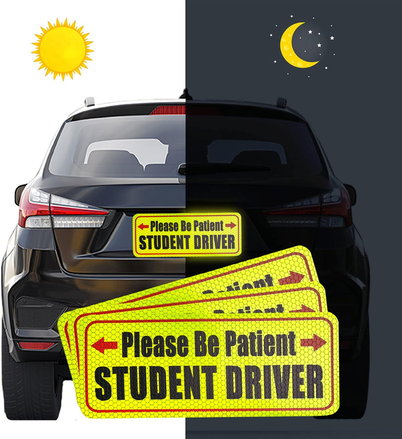 3 Pcs Student Driver Magnet for Car,Please Be Patient Student Driver Sticker,New Student Driver Sticker,Safety Warning Signs,High Reflective,Reusable Movable,Set of 3. 3.5" x 9" 03