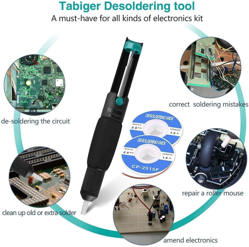 Desoldering pump set, 7 pieces desoldering pump and soldering wick kit for removing solder wicks, 1 desoldering pump & 6 desoldering braid solder wick (2.5 mm width, 1.5 m length)