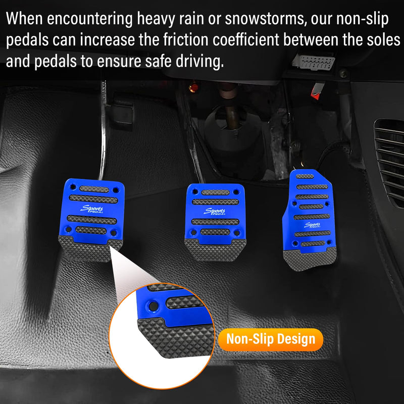 Ziciner 3PCS Non-Slip Car Pedal Pads, Manual Gearbox Gas Pedal Brake Pedal Cover, Aluminum Alloy Brake Gas Clutch Pedal Kits, Universal Replacement Accessories for Car SUV ATV (Blue&Manual) Blue&Manual