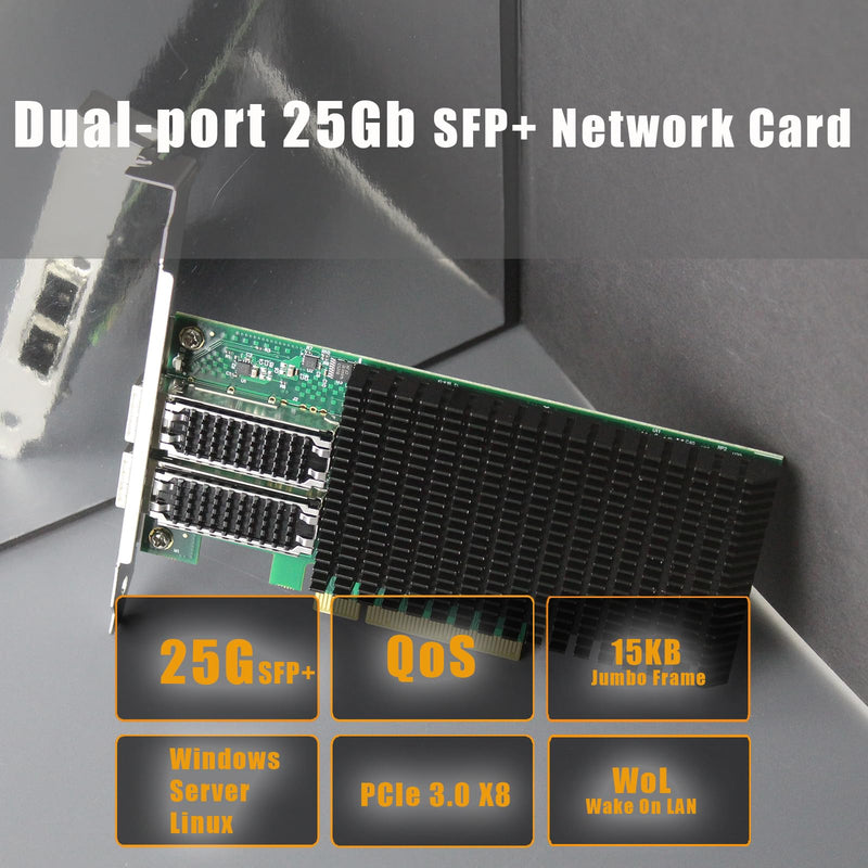 GLOTRENDS ST7369 2-Port 25Gb SFP28 Server Network Card with Mellanox ConnectX-4 Lx EN Controller, PCIe 3.0 X8 Interface, RDMA Over Converged Ethernet (RoCE), Not Infiniband