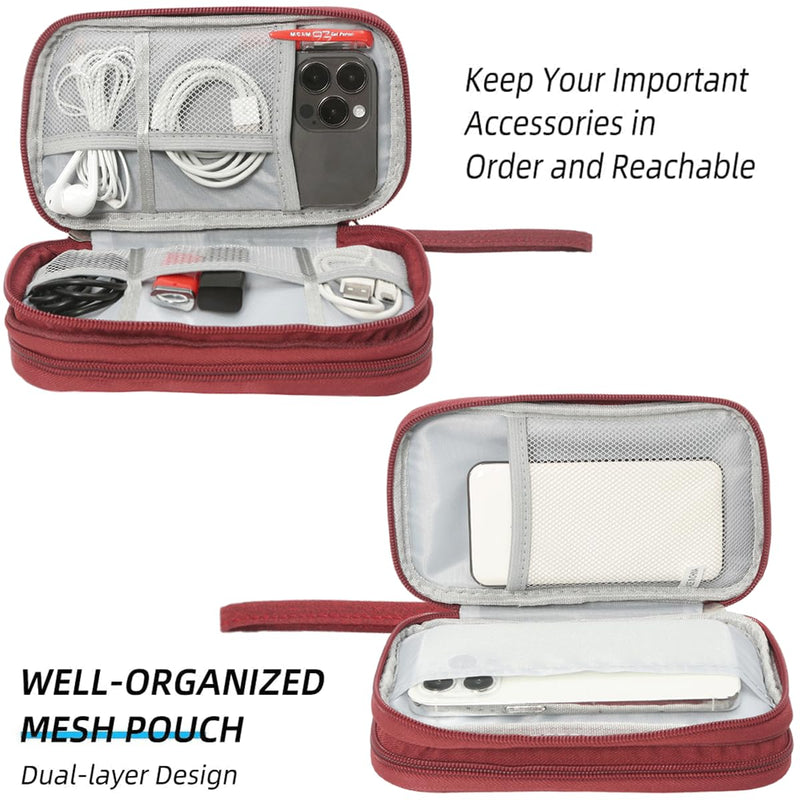Electronic Cord Organizer Travel Case, Travel Cable Organizer Bag, Waterproof Electronic Accessories Carry Pouch for Cable, Cord, USB, Charger, Phone, Power Bank, Earphone (Wine Red, Medium) Wine Red
