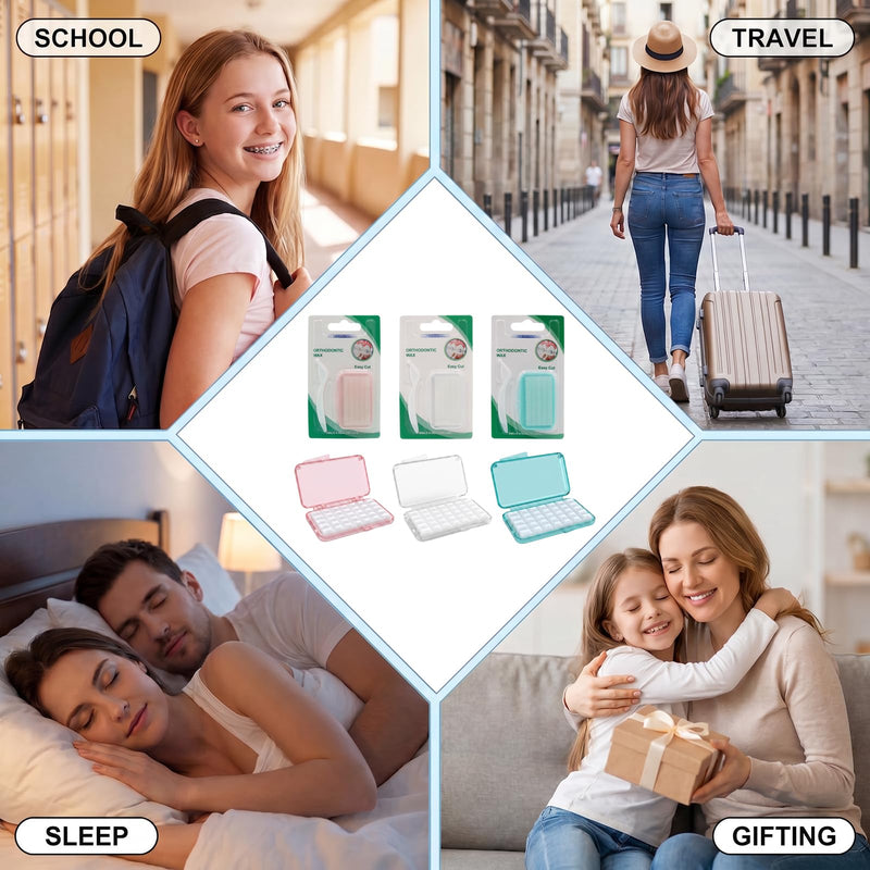 9 Boxes of Braces Wax, Pre-Cutting Wax for Braces, Relieves Irritation and Pain Caused by Friction of Braces (White, Pink, Blue)