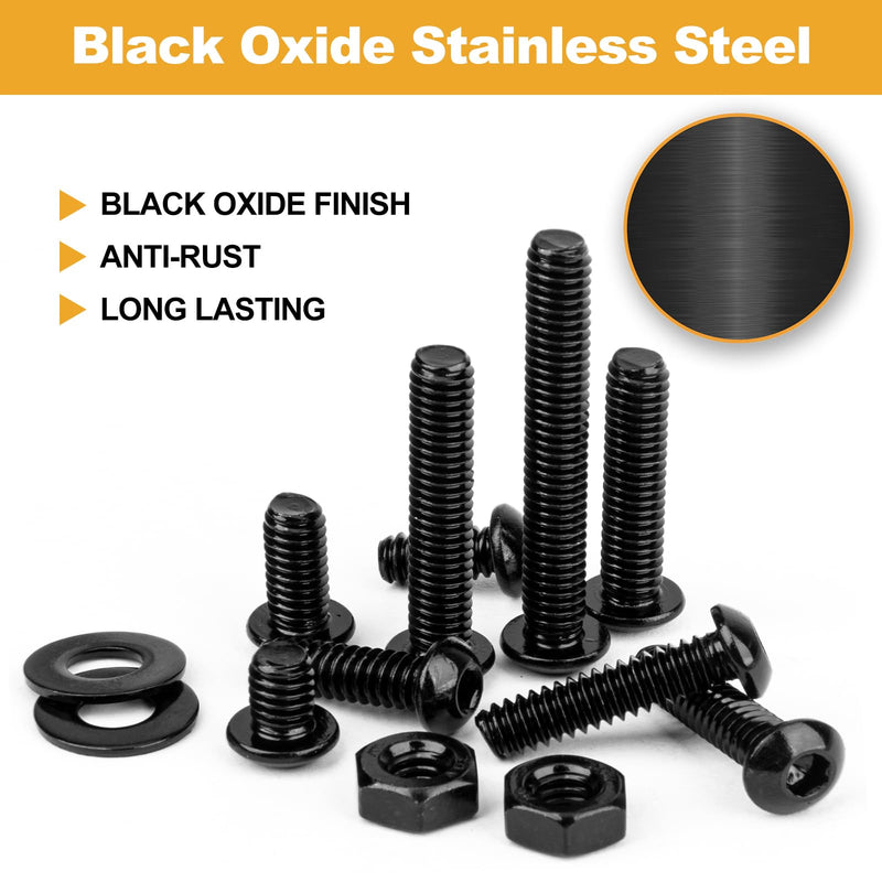 VIGRUE 210PCS 1/4-20 x 3/8" to 2" Button Head Socket Cap Bolts Screws Nuts Washers Assortment Kit, Black Oxide 304 Stainless Steel 18-8, Allen Hex Drive