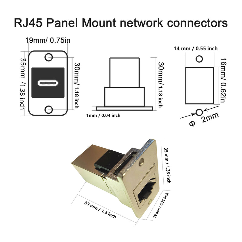RJ45 Network Adapter Rectangular Panel Mount 8P8C Female to Female Cat5/5e/6 Ethernet LAN Cable Connector in-line Shield Industrial Panel Socket Coupler Silver