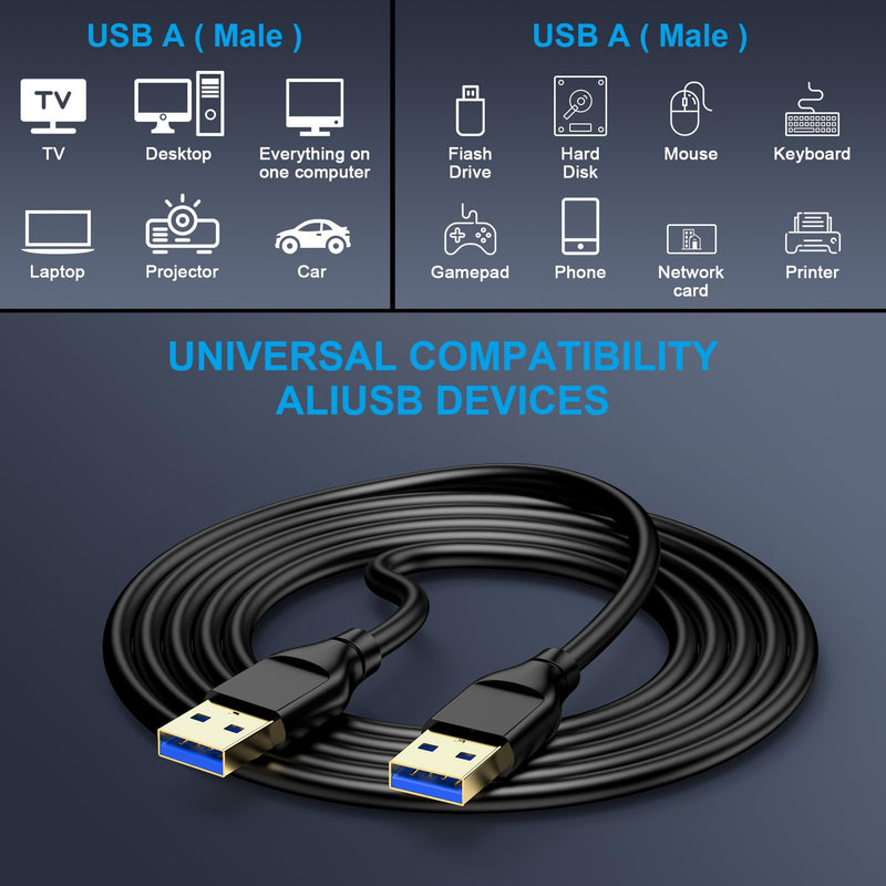 USB to USB, 3FT, USB-A to USB-A, USB3.0 Male to Male Cable Double End A to A Data Transfer Cord for Monitor,Soundbar,External Hard Driver,Laptop Cooler,DVD Player,KVM,Projector,Set Up Box,Hub, 2Pack
