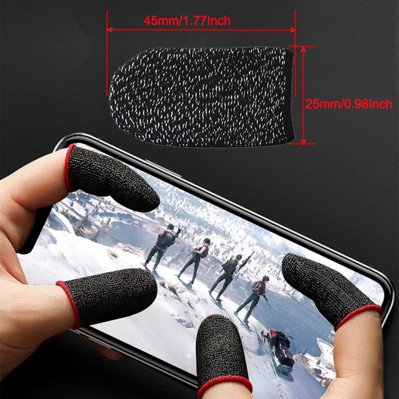 Gaming Finger Sleeves for Mobile Gaming, Gaming Gloves 8 PCS 0.3 mm Silver Fiber, Anti Sweat, Extremely Thin,Breathable Seamless Touchscreen Finger Cover Thumb Sleeve Fit Phone Game Tablet Devices Black 8PCS