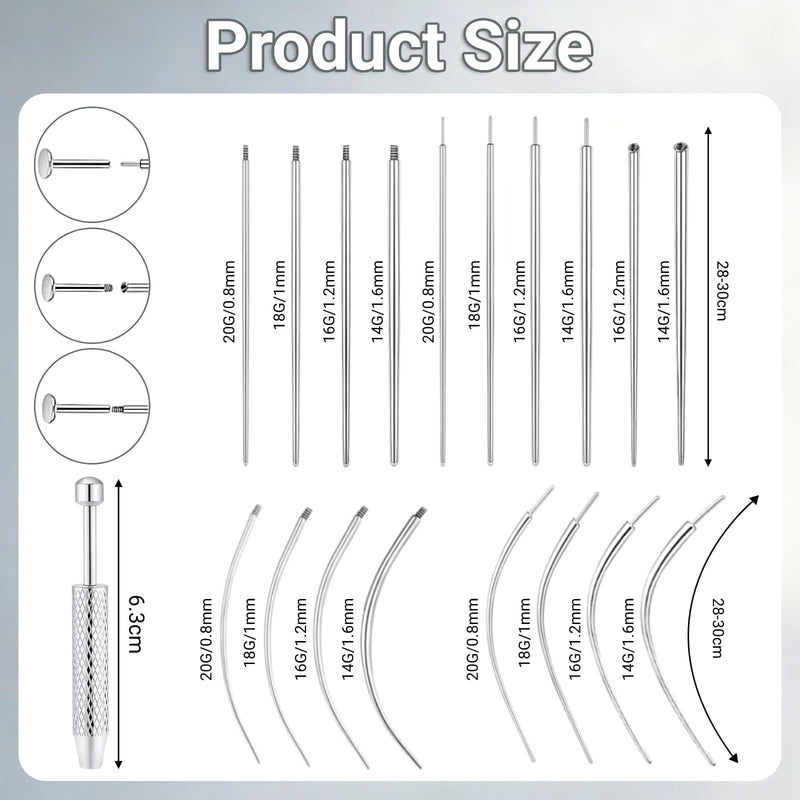 Zidoley Piercing Insertion Aid Set, 19-Piece Insertion Aid Accessories, 14G 16G 18G 20G Piercing Needles and Ball Unscrewers, Changing Aid Tool for Ear, Nose, Lip, Belly, Tongue