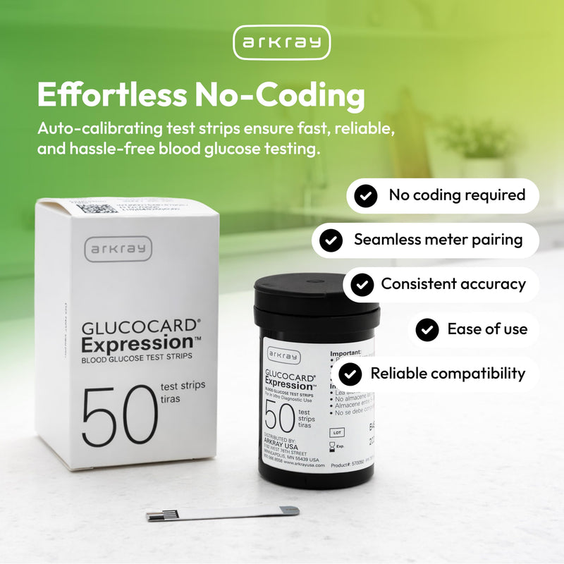 ARKRAY GLUCOCARD Expression Blood Glucose Test Strips - No Coding, 0.8 Microliter & Fast 6-Second Results - Compatible with GLUCOCARD Expression Blood Glucose Meter - 100 Count (2 Packs of 50)